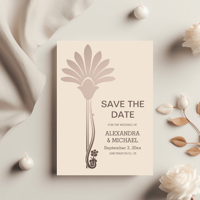Elegant Minimalistic Floral Art Deco Wedding Save The Date (Von Creator hochgeladen)