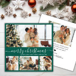 Elegant Minimalistisch 4 Foto Collage Weihnachten<br><div class="desc">Elegante Kalligrafie Minimalistisch Aquamarin Green 4 Foto Collage Frohe Weihnachts Script Holiday Card. Dieses festliche, mimimalistische, whimsical vier (4) Foto Urlaubskarte Vorlage verfügt über eine hübsche Foto Collage und sagt "Frohe Weihnachten"! Der "Frohe Weihnachten"-Grußtext ist in einer schönen Hand geschrieben, Wirble Schwanz-Schriftart-Schrift in Weiß auf dunkelwaldgrün oder aquamarin grün Hintergrund...</div>