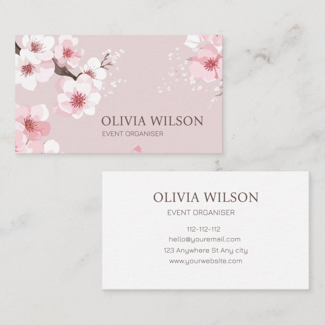 Elegant-minimalistisch-Aquarellfarben, rosa und we Visitenkarte (Vorne/Hinten)