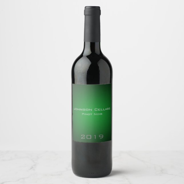 Elegant Minimalistisch Deep Green Vignette Custom Weinetikett (Vorderseite)