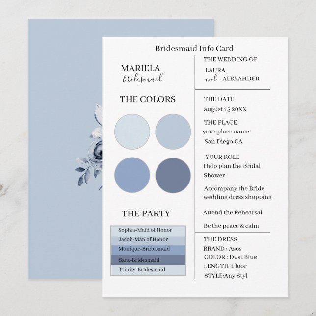 Elegant Minimalistisch Dusty Blue Bridesmaid Einladung (Vorne/Hinten)