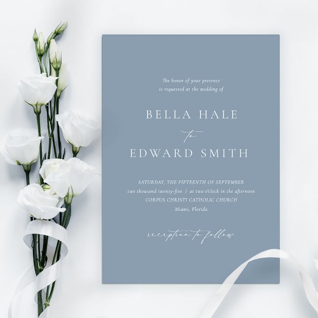 Elegant Minimalistisch Dusty Blue Formal Wedding Einladung (Von Creator hochgeladen)
