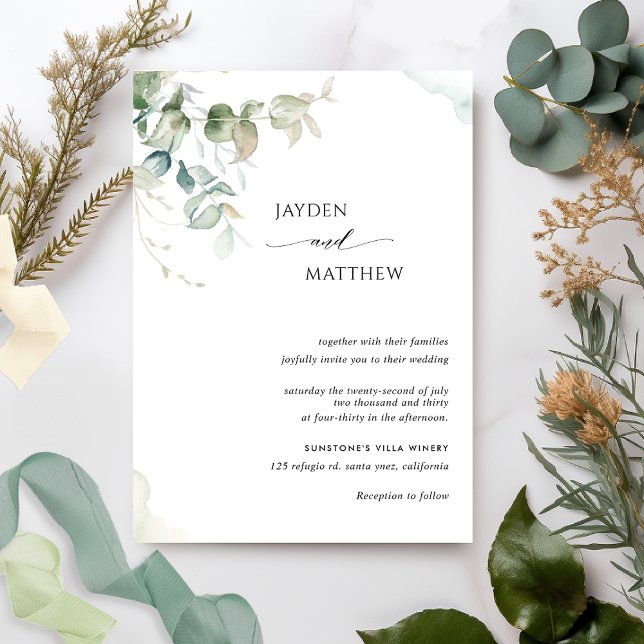 Elegant Minimalistisch Greenery Eucalyptus Wedding Einladung (Von Creator hochgeladen)