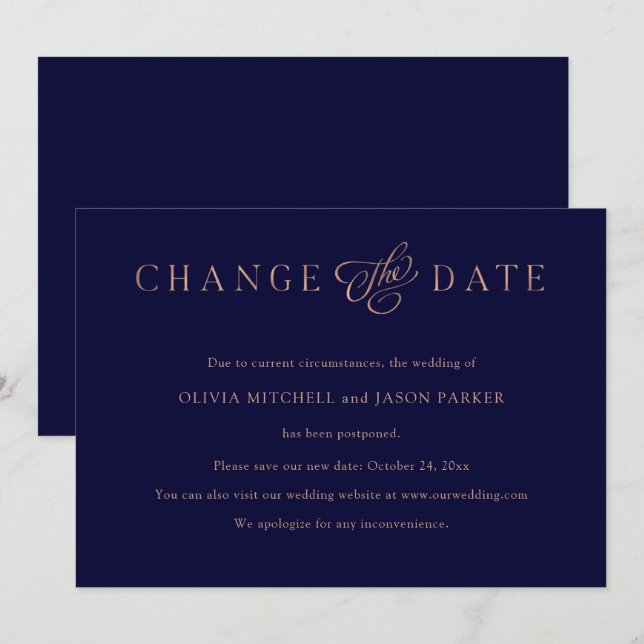 Elegant Minimalistisch | Hochzeitwechsel Einladung (Vorne/Hinten)