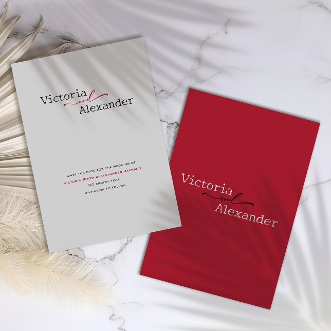 Elegant Minimalistisch mit einer Hochzeit mit rote Save The Date (Von Creator hochgeladen)