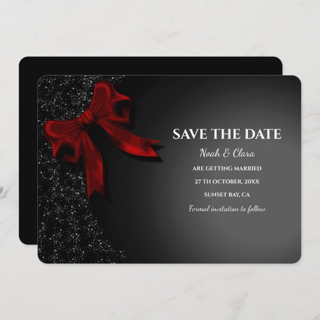 Elegant Minimalistisch mit Red Bow - Simple Classi Save The Date (Vorne/Hinten)