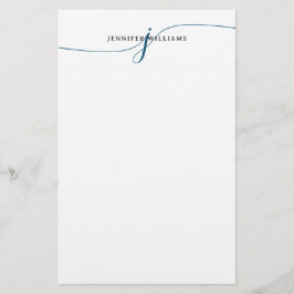 Elegant Minimalistisch Navy Blue Script Monogram Briefpapier