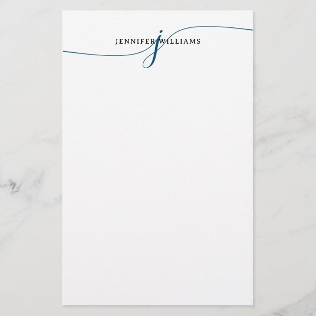 Elegant Minimalistisch Navy Blue Script Monogram Briefpapier (Vorderseite)