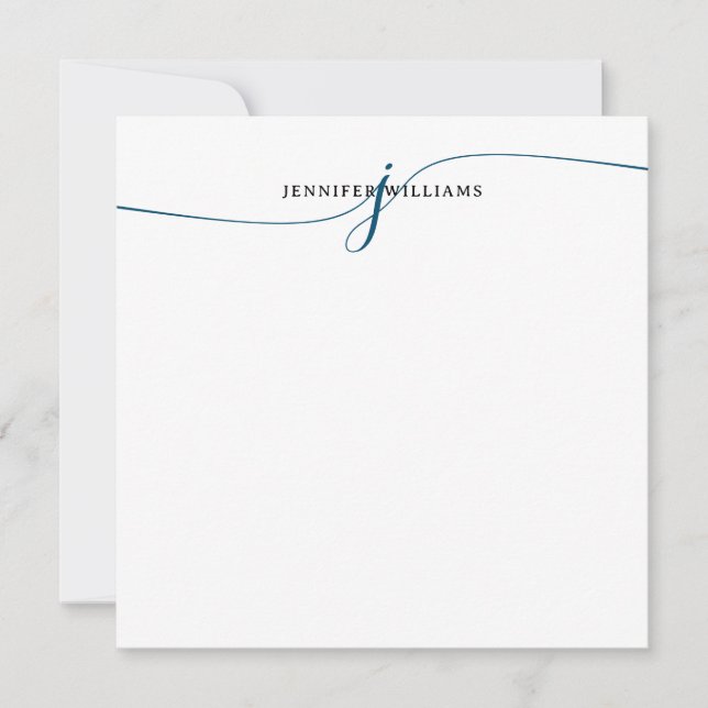Elegant Minimalistisch Navy Blue Script Monogram Mitteilungskarte (Vorderseite)