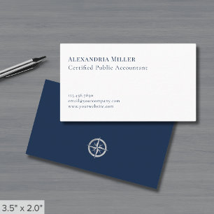 Elegant Minimalistisch Navy Blue und White Visitenkarte