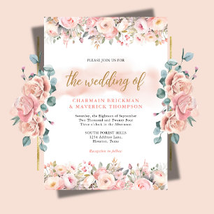 Elegant minimalistisch rosa Blumenrahmen Hochzeit Einladung