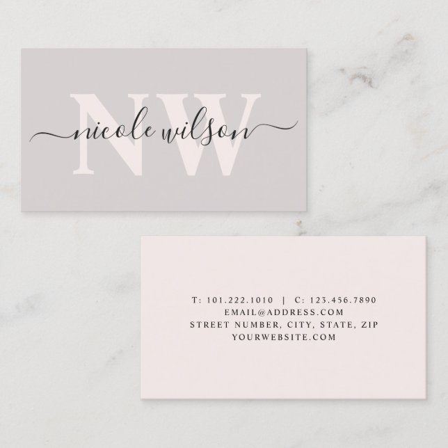 Elegant minimalistisch rosa Monogrammname  Visitenkarte (Vorne/Hinten)
