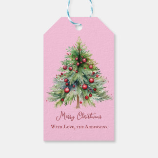 Elegant Minimalistisch Rot Rosa Pine Weihnachten Geschenkanhänger