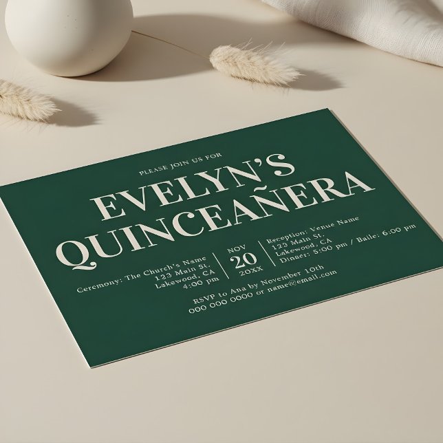 Elegant Minimalistisch Simple Quinceanera Emerald Einladung (Von Creator hochgeladen)
