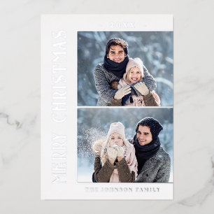 Elegant Minimalistisch Weihnachten 2 Foto Silver Folien Feiertagskarte