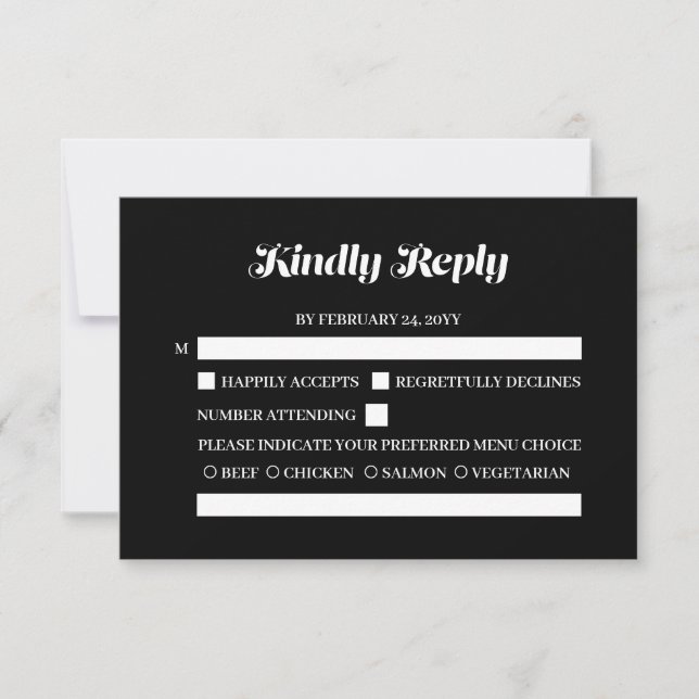 Elegant Minimalistische kalligraphische Schwarze H RSVP Karte (Vorderseite)