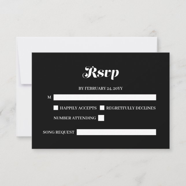 Elegant Minimalistische kalligraphische Schwarze H RSVP Karte (Vorderseite)