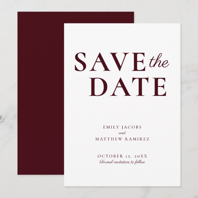 Elegant Minimalistisches traditionelles Skript Bur Save The Date (Vorne/Hinten)