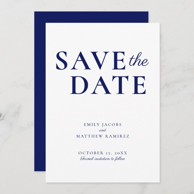 Elegant Minimalistisches traditionelles Skript Nav Save The Date (Vorne/Hinten)