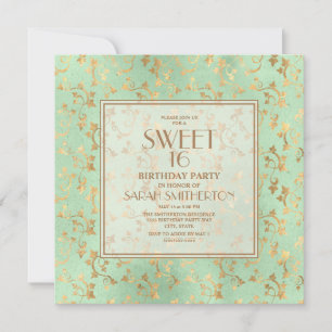 Elegant Mint Green Gold Sweet 16 Einladung
