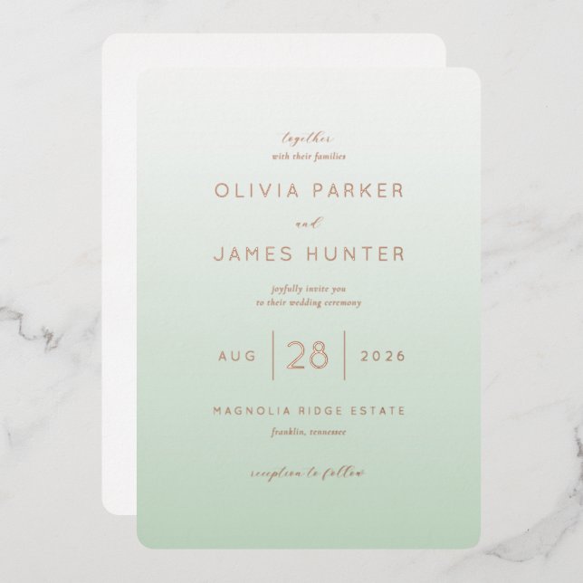 Elegant Mint Green Wedding Invitations Folieneinladung (Vorderseite/Rückseite)