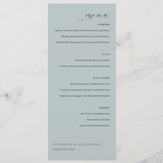 Elegant Mint Minimalist Menu Menükarte (Vorderseite)