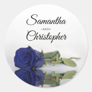 Elegant Mirrored Navy Blue Rose Wedding Classic Runder Aufkleber