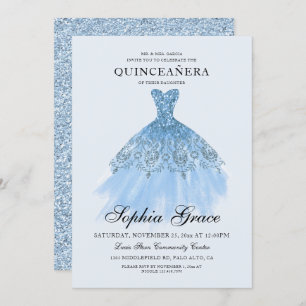 Elegant Mis Quince Blue Glitzer Quinceañera  Einladung