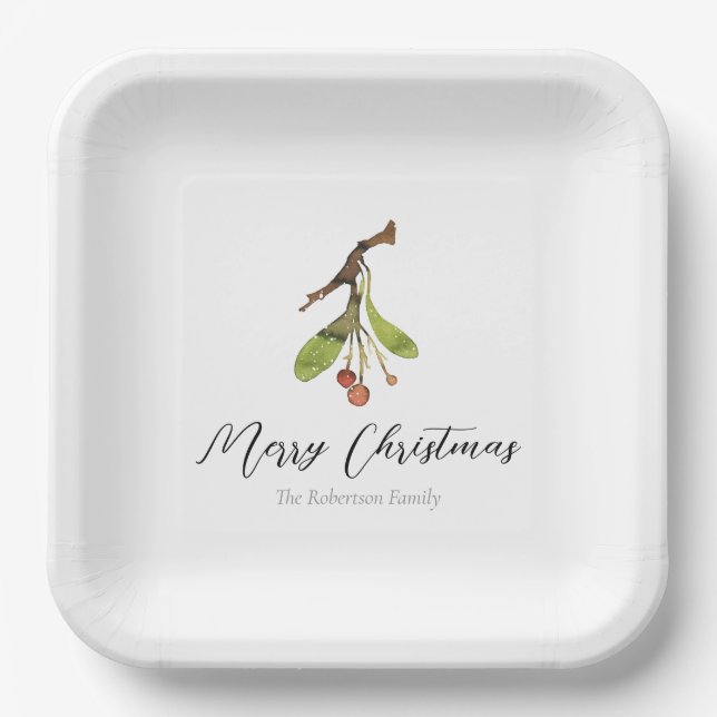 Elegant Mistletoe Christmas Pappteller (Vorderseite)