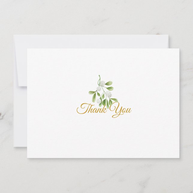 Elegant Mistletoe Greenerity Gold Script Dankeskarte (Vorderseite)