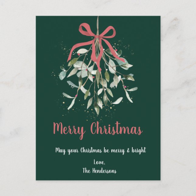 Elegant Mistletoe Merry Christmas Postcard Feiertagspostkarte (Vorderseite)