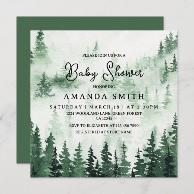 Elegant Misty Forest Baby Shower  Einladung (Vorne/Hinten)