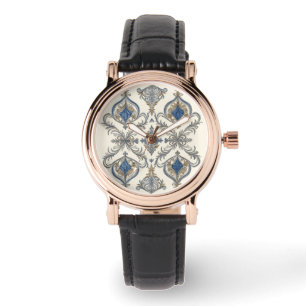 Elegant mit blau-grauer Musterkunst, Women Watch Armbanduhr