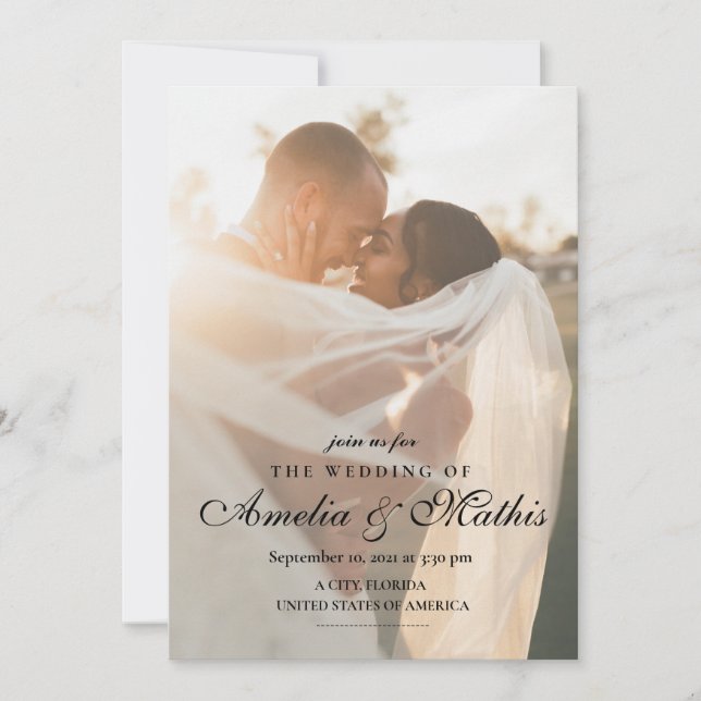 Elegant mit Foto Hochzeit Einladung (Vorderseite)