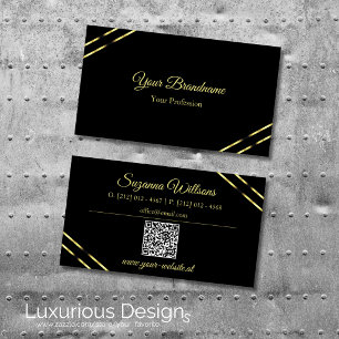Elegant mit Goldlinien und QR-Code Schwarz Visitenkarte