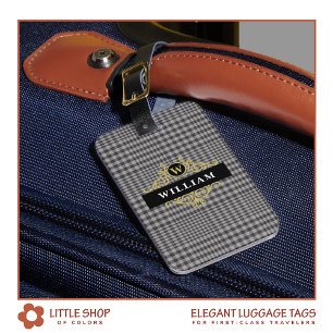 Elegant Mit Monogramm Black Gold Gray Kariert Gepäckanhänger