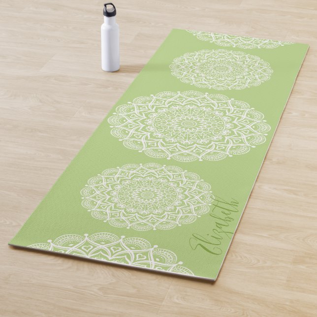 Elegant Mit Monogramm Boho Lime Green Mandala Yogamatte (Beispiel)