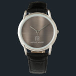Elegant Mit Monogramm Bronze Brown gestopft Metall Armbanduhr<br><div class="desc">Personalisierte elegante Mit Monogramm Bronze Brown gebürstete Metallic Watch.</div>