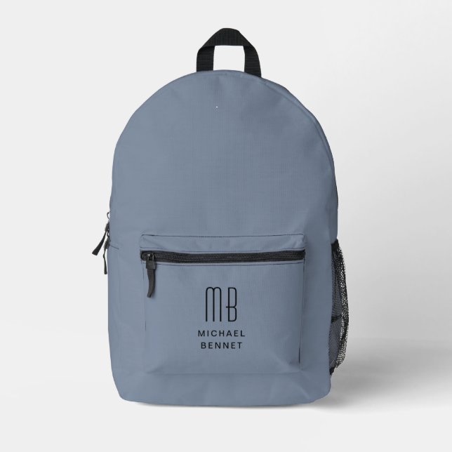 Elegant Mit Monogramm Dusty Blue Bedruckter Rucksack (Vorderseite)