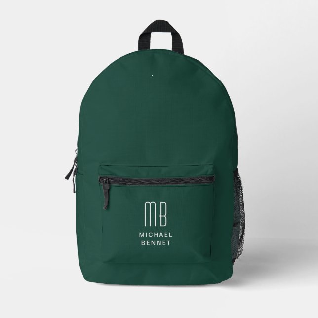 Elegant Mit Monogramm Emerald Green Bedruckter Rucksack (Vorderseite)