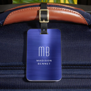Elegant Mit Monogramm Navy Blue Brushed Metallic Gepäckanhänger