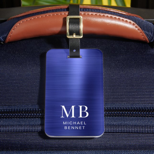 Elegant Mit Monogramm Navy Blue Gepäckanhänger (Vorderseite Insitu 2)