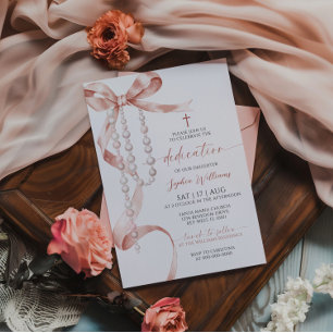 Elegant Mocha Bow & Rosary Dedication Einladung