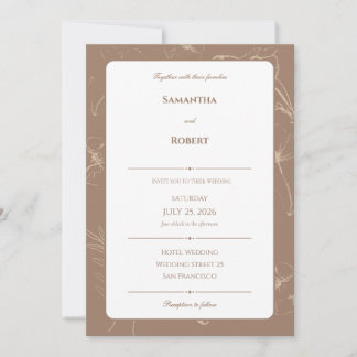 Elegant Mocha Floral Line Art Wedding Einladung