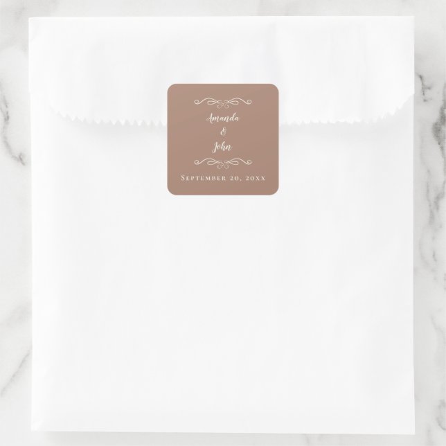 Elegant Mocha Wedding Envelope Vielen Dank Quadratischer Aufkleber (Tasche)