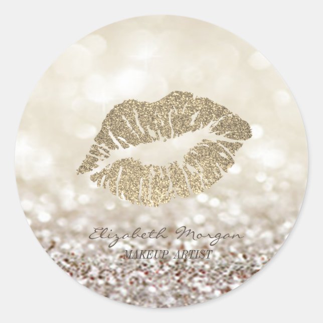 Elegant Moder Glittery Bokeh, Lips Runder Aufkleber (Vorderseite)