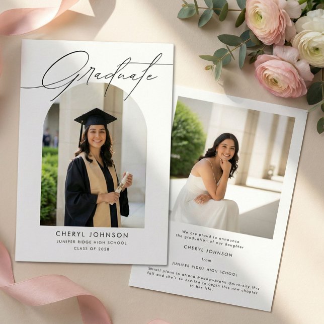 Elegant Modern 2 Photo Graduation Announcement Ankündigung (Von Creator hochgeladen)