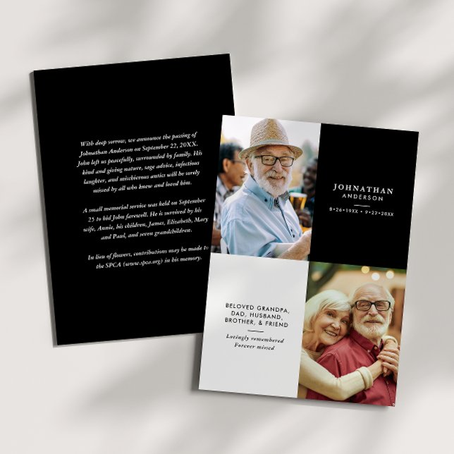 Elegant Modern 2-Photo Printed/Downloadable Death Ankündigung (Von Creator hochgeladen)