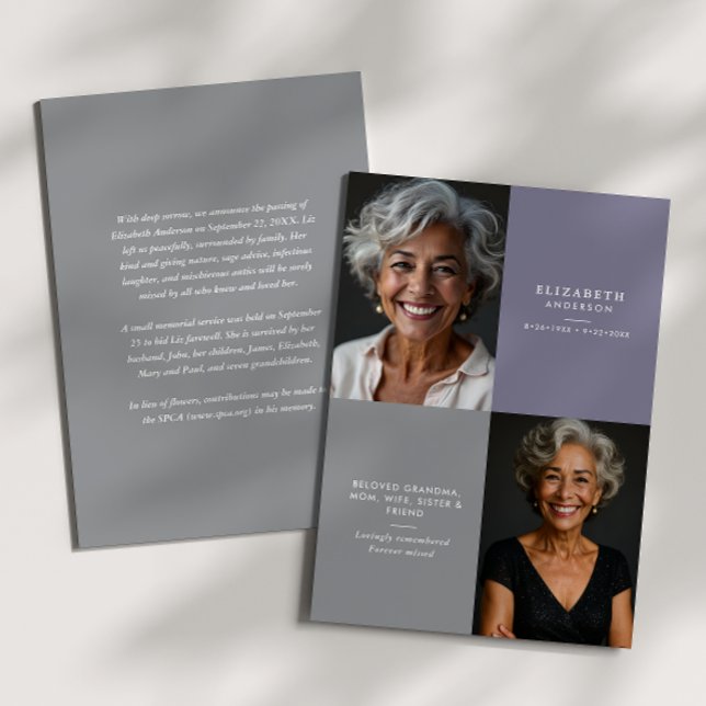 Elegant Modern 2-Photo Printed/Downloadable Death Ankündigung (Von Creator hochgeladen)