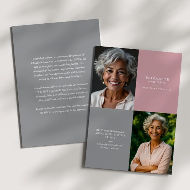 Elegant Modern 2-Photo Printed/Downloadable Death Ankündigung (Von Creator hochgeladen)